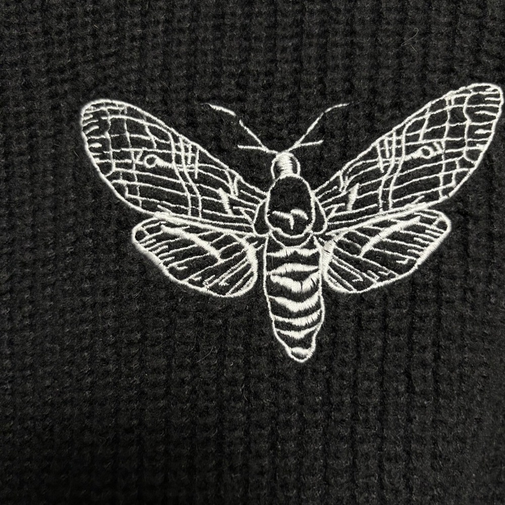 ROMWE Goth Moth Embroidered Crop Sweater Black 4XL Balloon Sleeve Whimsigoth - Picture 6 of 11